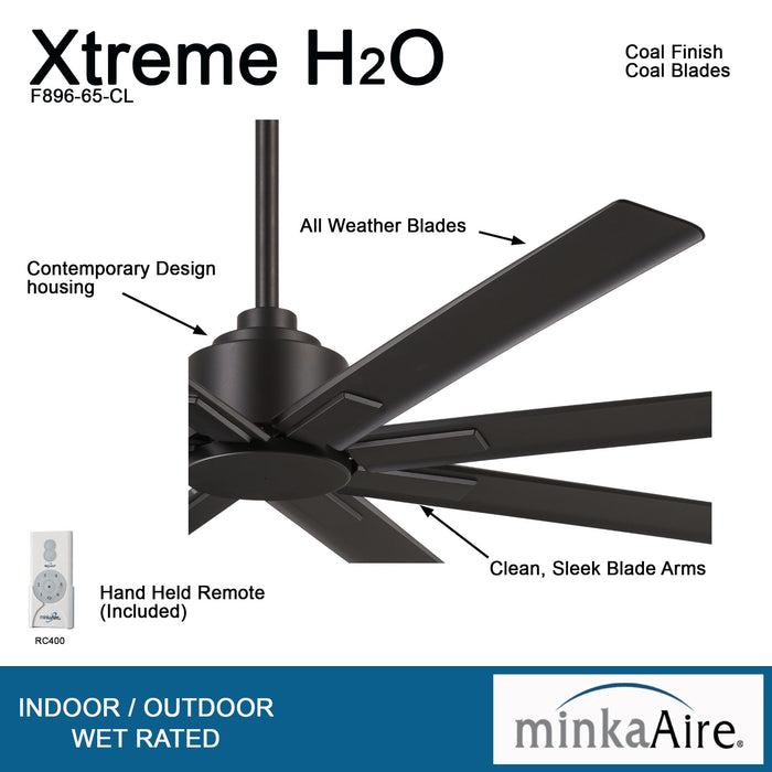 Minka Aire Xtreme F896-65-CL H2O 65 in. Indoor/Outdoor Coal Ceiling Fan with Remote Control and Additional Wall Control