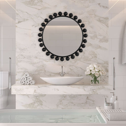 Spindra Matte Black Mirror | Modern Round Metal Frame Bathroom Vanity Mirror (34 in. W x 34 in. H x 2 in. D)