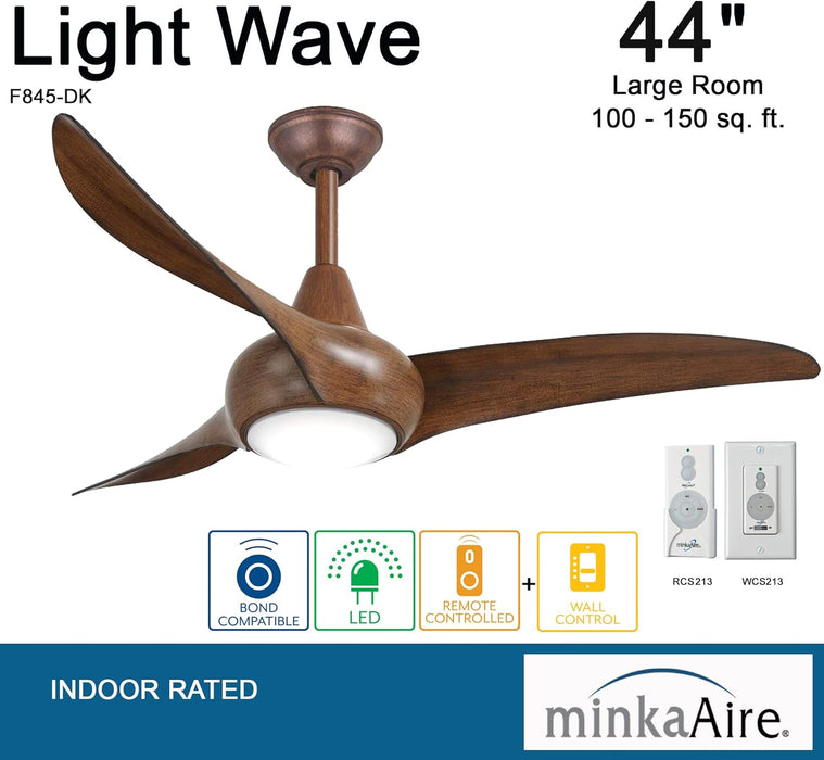 Minka Aire Light Wave 44 in. LED Koa Ceiling Fan with Remote and Wall Controls