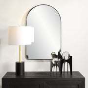 The Retrona Satin Black Mirror | Modern Arch Iron Frame Bathroom Vanity Mirror (22 in. W x 34 in. H x 1 in. D)