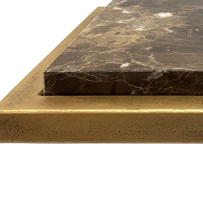 Riva Accent Table | Antiqued Gold and Brown Emperador Marble Top (10 in. W x 23 in. H x 8 in. D)
