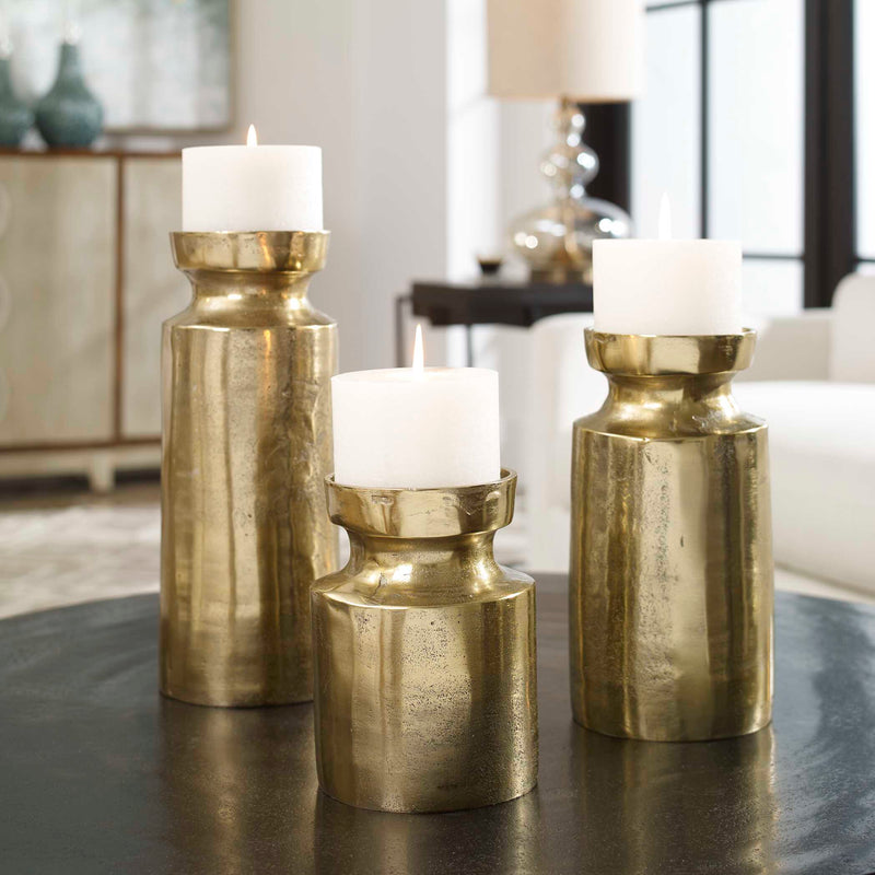 Uttermost 18958 Amina Antique Brass Candleholders Set/3