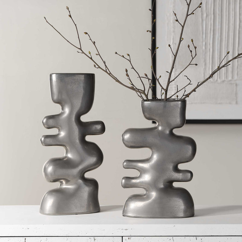 Uttermost 18145 Free Flowing Nickel Vases Set/2