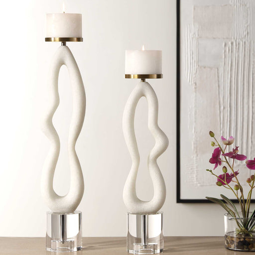 Uttermost 18160 Feamelo Ivory Stone Candleholders Set/2