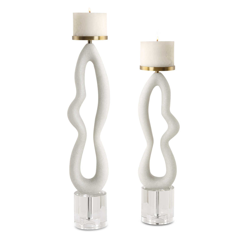 Uttermost 18160 Feamelo Ivory Stone Candleholders Set/2