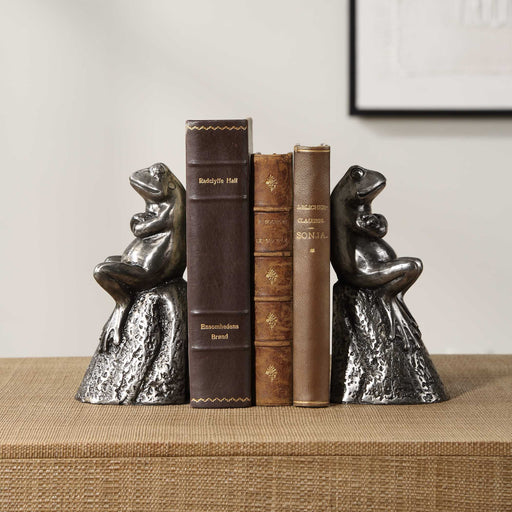 Uttermost 18150 Daydreaming Frogs Aged Silver Bookends Set/2