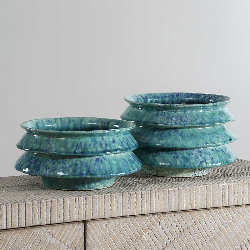 Uttermost 18147 ZigZag Blue Green Bowls Set/2