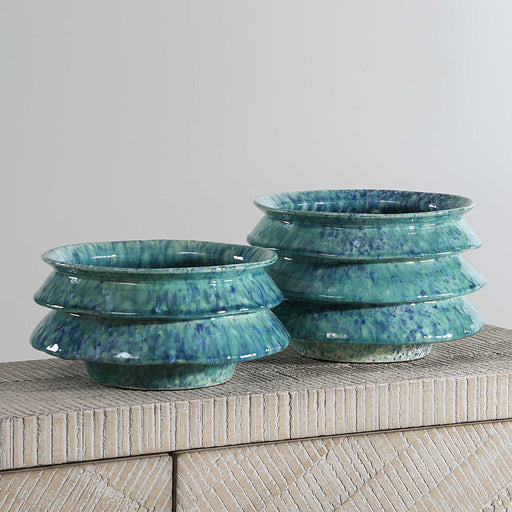 Uttermost 18147 ZigZag Blue Green Bowls Set/2