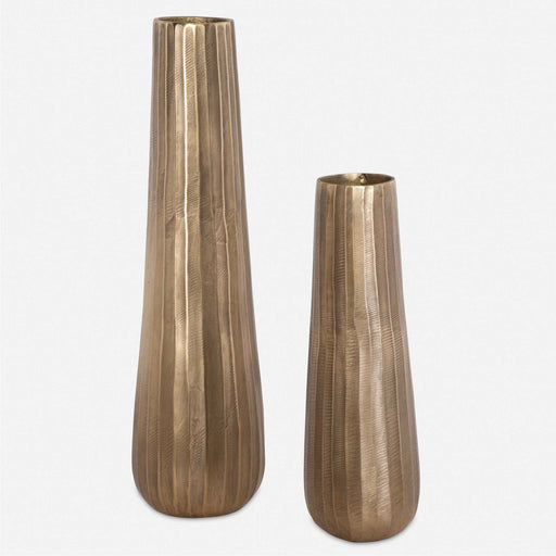 Uttermost 18171 Vertiforge Antique Gold Vases Set/2