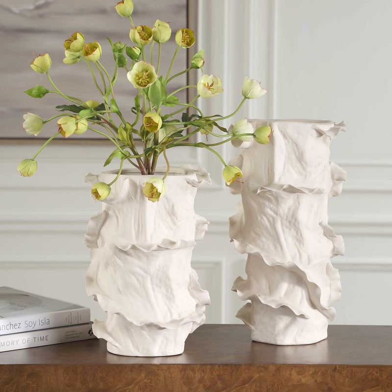 Uttermost 18268 Ripple Crest White Vases Set/2