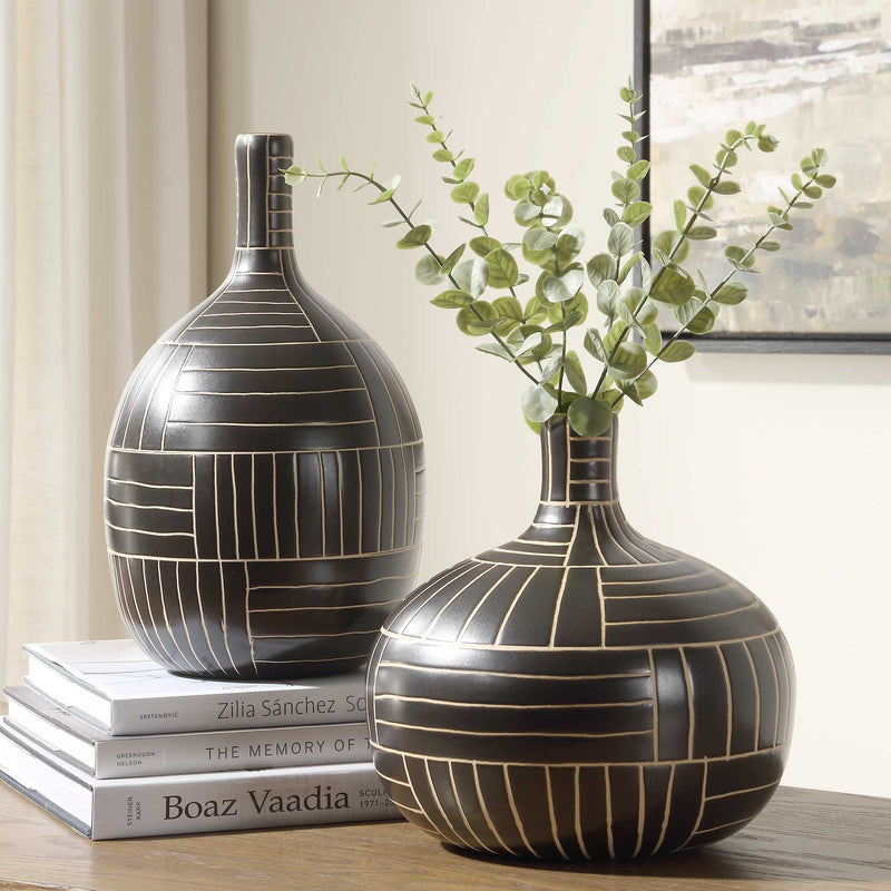 Uttermost 18271 Graphite Stride Geometric Vases Set/2