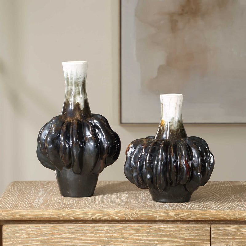 Uttermost 18313 Umbrian White & Brown Gourd Vases Set/2