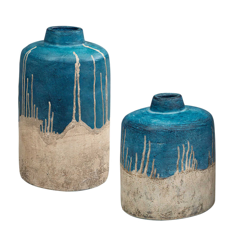 Uttermost Coastal Cascade Indoor-Outdoor Blue Vases Set/2