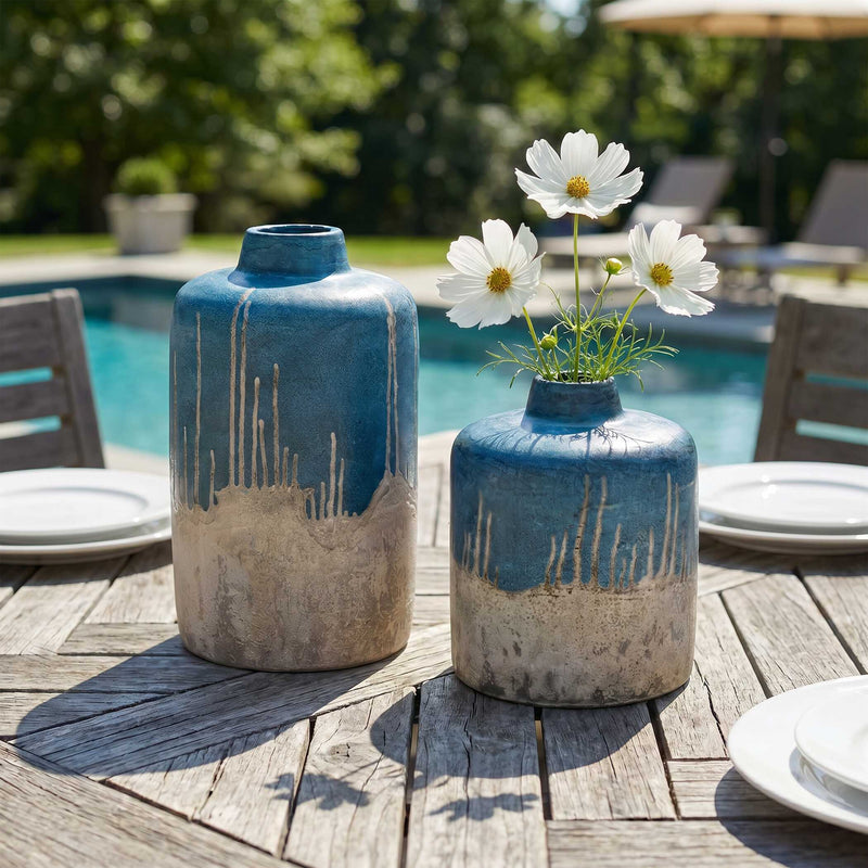 Uttermost Coastal Cascade Indoor-Outdoor Blue Vases Set/2
