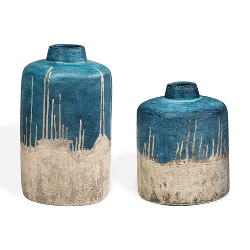 Uttermost Coastal Cascade Indoor-Outdoor Blue Vases Set/2