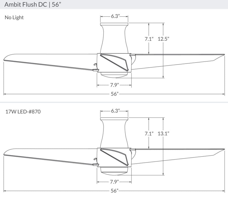 Modern Fan Company Ambit Flush DC 56″ Matte White Ceiling Fan with Remote - ALCOVE LIGHTING