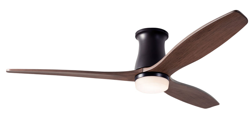 Modern Fan Company Arbor Flush DC LED 54-inch dark bronze hugger ceiling fan with mahogany blades and remote control