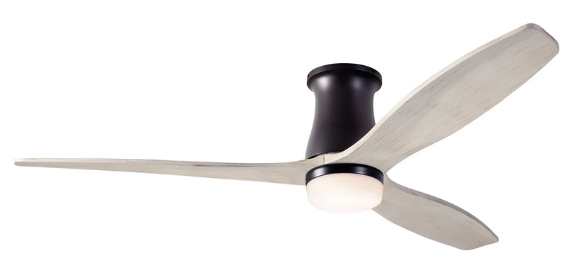 Modern Fan Company Arbor Flush DC LED 54-inch dark bronze hugger ceiling fan with whitewash blades and remote control