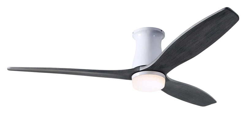 Modern Fan Company Arbor Flush DC LED 54-inch gloss white hugger ceiling fan with ebony blades and remote control