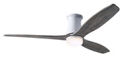 Modern Fan Company Arbor Flush DC LED 54-inch gloss white hugger ceiling fan with graywash blades and remote control