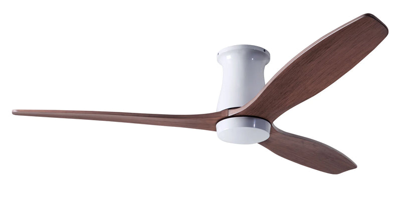 Modern Fan Company Arbor Flush DC 54-inch gloss white hugger ceiling fan with mahogany blades and remote control
