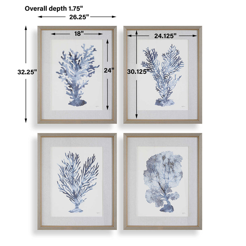 Uttermost 32428 Shibori Coral Framed Prints Set/4