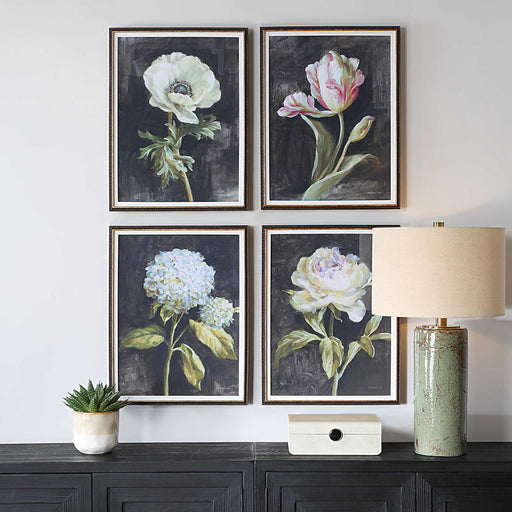 Uttermost 32426 Florals On Black Framed Prints Set/4