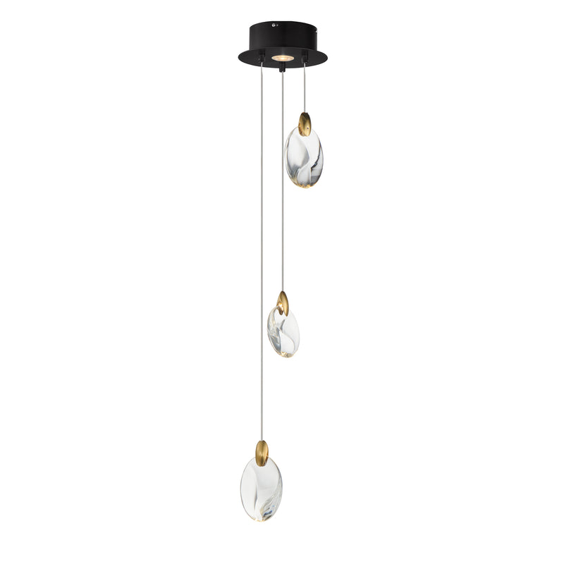 ET2 E11073-122BKPG Pebble 3 Light LED Pendant | Black / Polished Gold