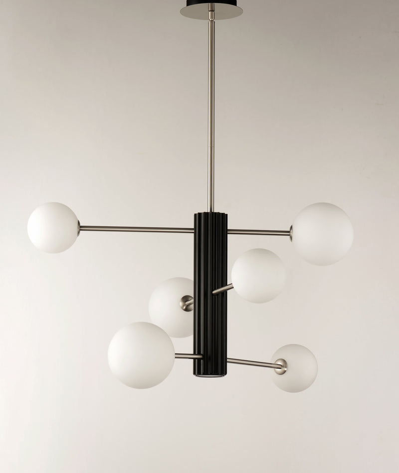 ET2 E24064-92BKSN Cog 7 Light LED Chandelier | Black / Satin Nickel