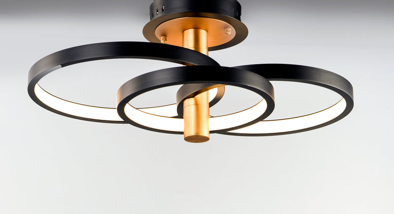 ET2 E24323-BKGLD Hoopla 3 Light LED Semi Flush Mount | Black / Gold