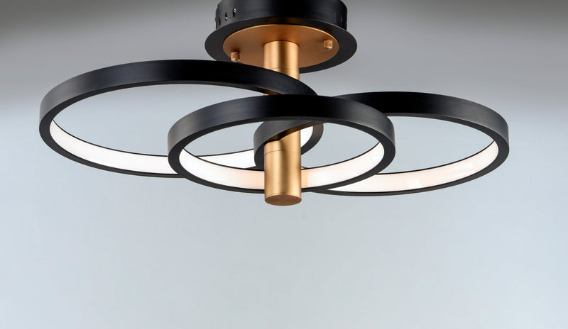ET2 E24323-BKGLD Hoopla 3 Light LED Semi Flush Mount | Black / Gold