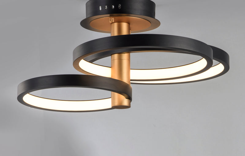 ET2 E24323-BKGLD Hoopla 3 Light LED Semi Flush Mount | Black / Gold