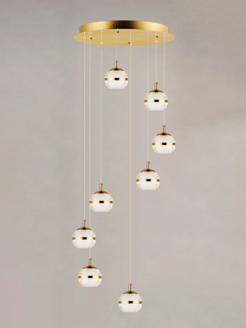 ET2 E24598-93NAB Swank 8 Light LED Pendant | Natural Aged Brass