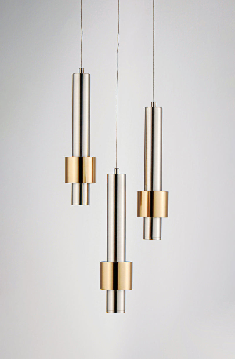 ET2 E24753-SNSBR Reveal 3 Light LED Pendant | Satin Nickel / Satin Brass