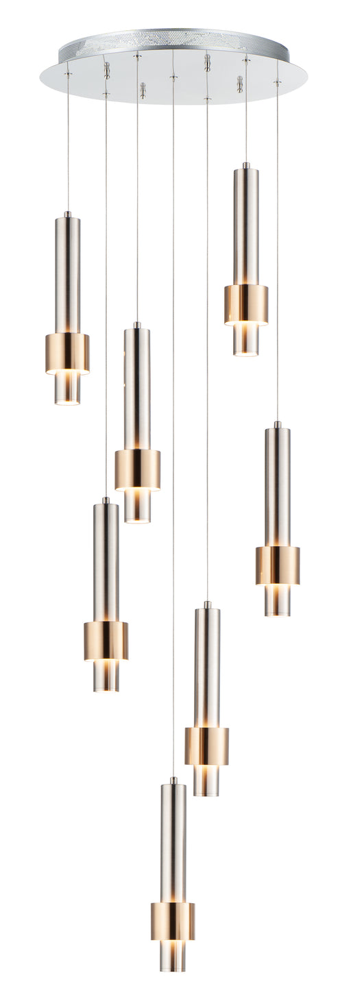 ET2 E24757-SNSBR Reveal 7 Light LED Pendant | Satin Nickel / Satin Brass