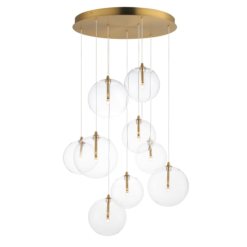 ET2 E25077-18NAB Global 9 Light LED Chandelier | Natural Aged Brass