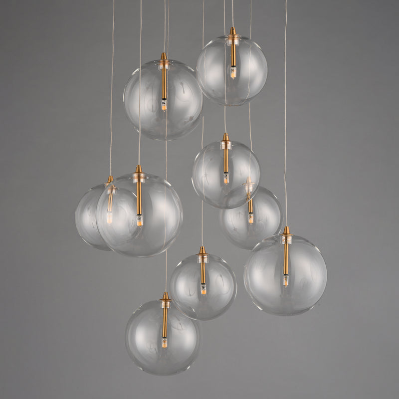 ET2 E25077-18NAB Global 9 Light LED Chandelier | Natural Aged Brass