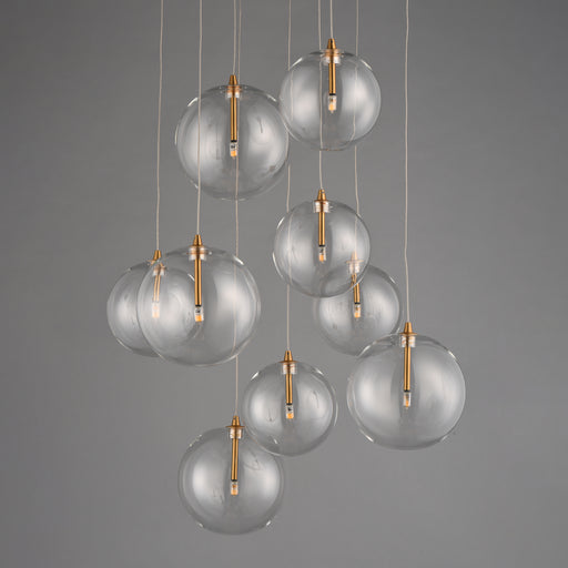 ET2 E25077-18NAB Global 9 Light LED Chandelier | Natural Aged Brass