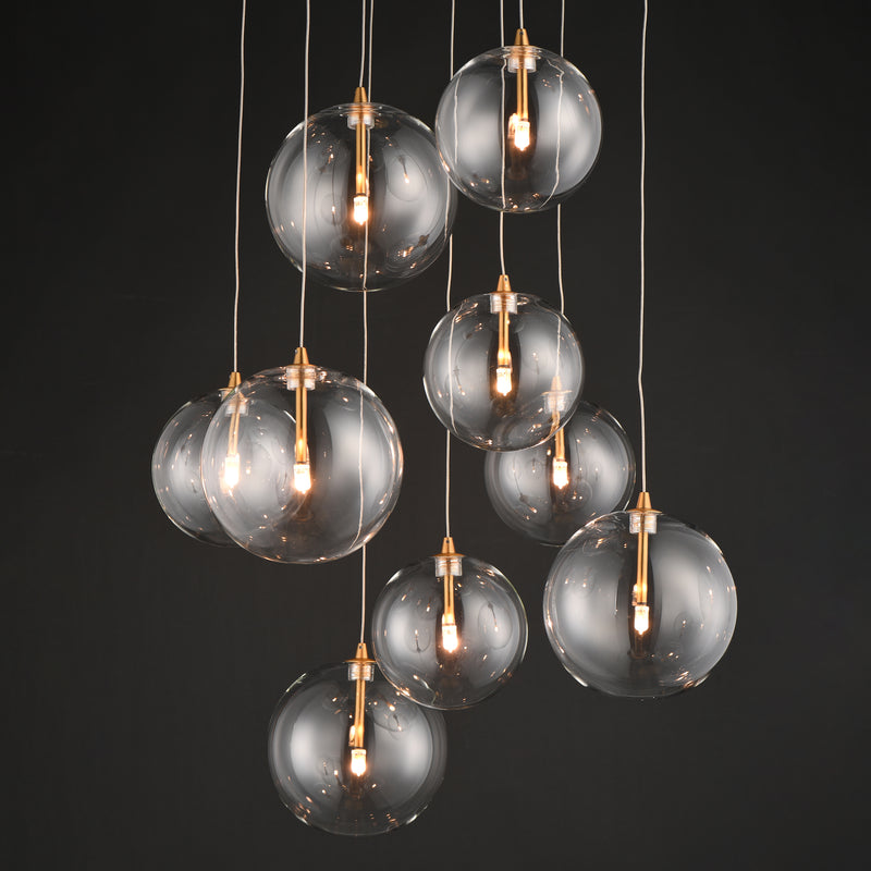 ET2 E25077-18NAB Global 9 Light LED Chandelier | Natural Aged Brass