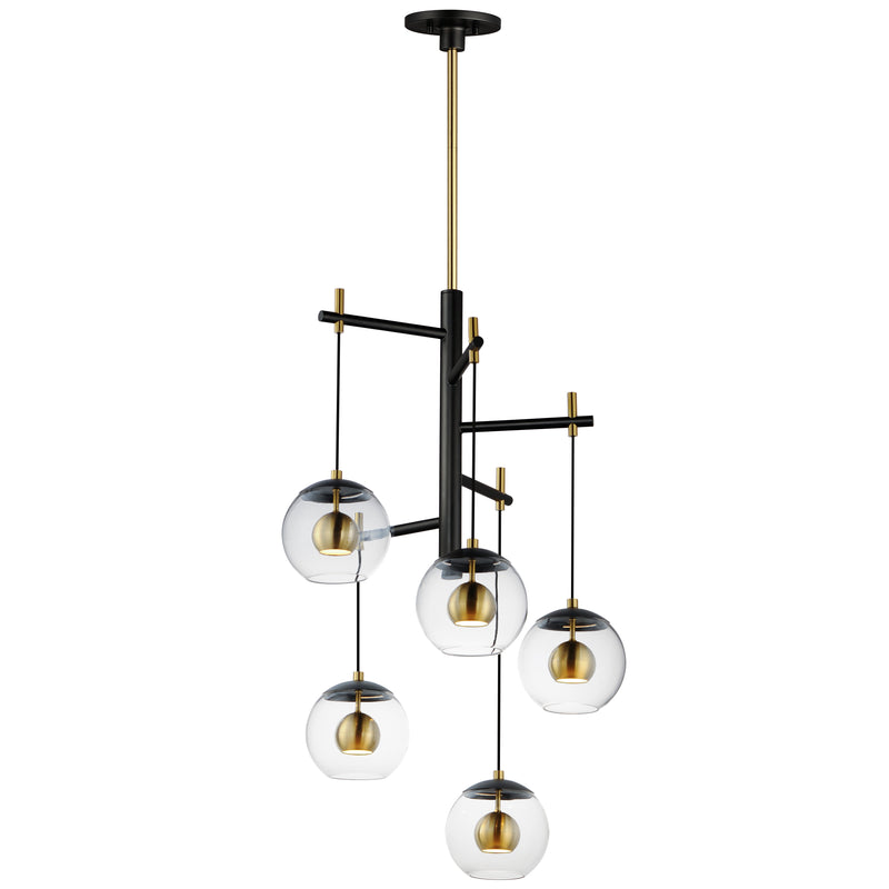 ET2 E25158-BKNAB Nucleus 5 Light LED Pendant | Black / Natural Aged Brass