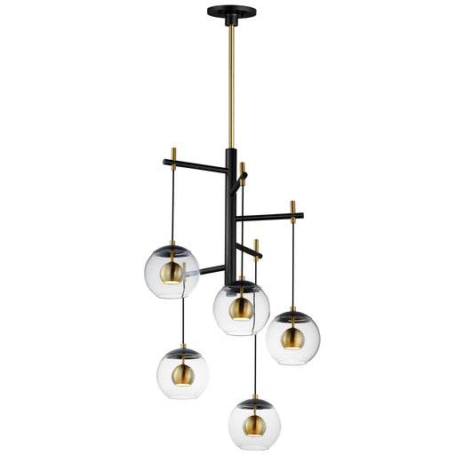 ET2 E25158-BKNAB Nucleus 5 Light LED Pendant | Black / Natural Aged Brass