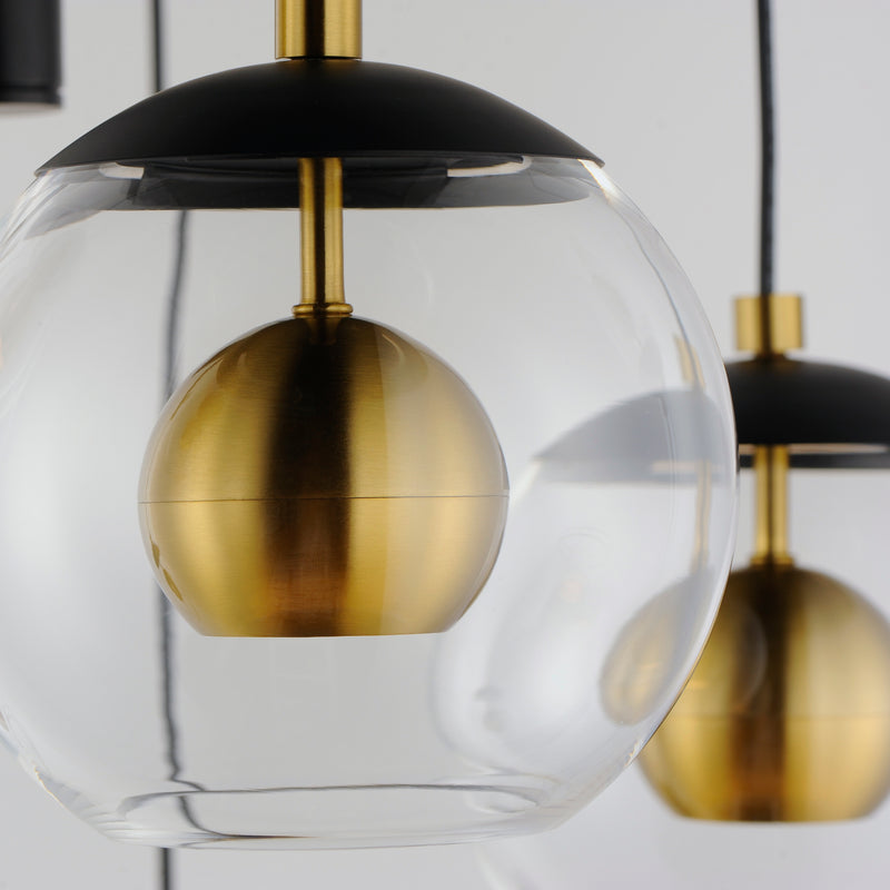 ET2 E25158-BKNAB Nucleus 5 Light LED Pendant | Black / Natural Aged Brass