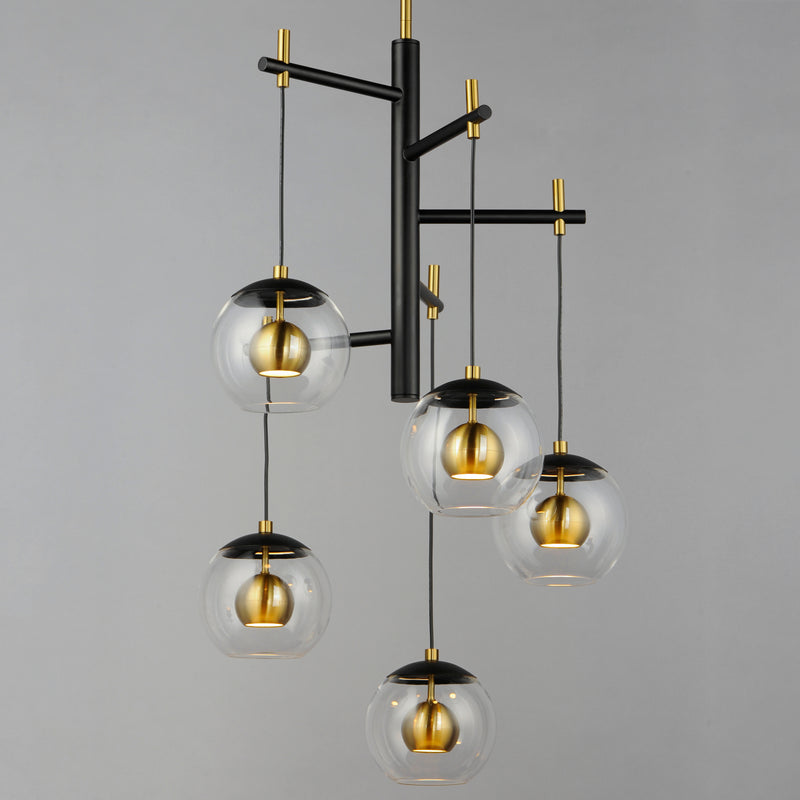 ET2 E25158-BKNAB Nucleus 5 Light LED Pendant | Black / Natural Aged Brass