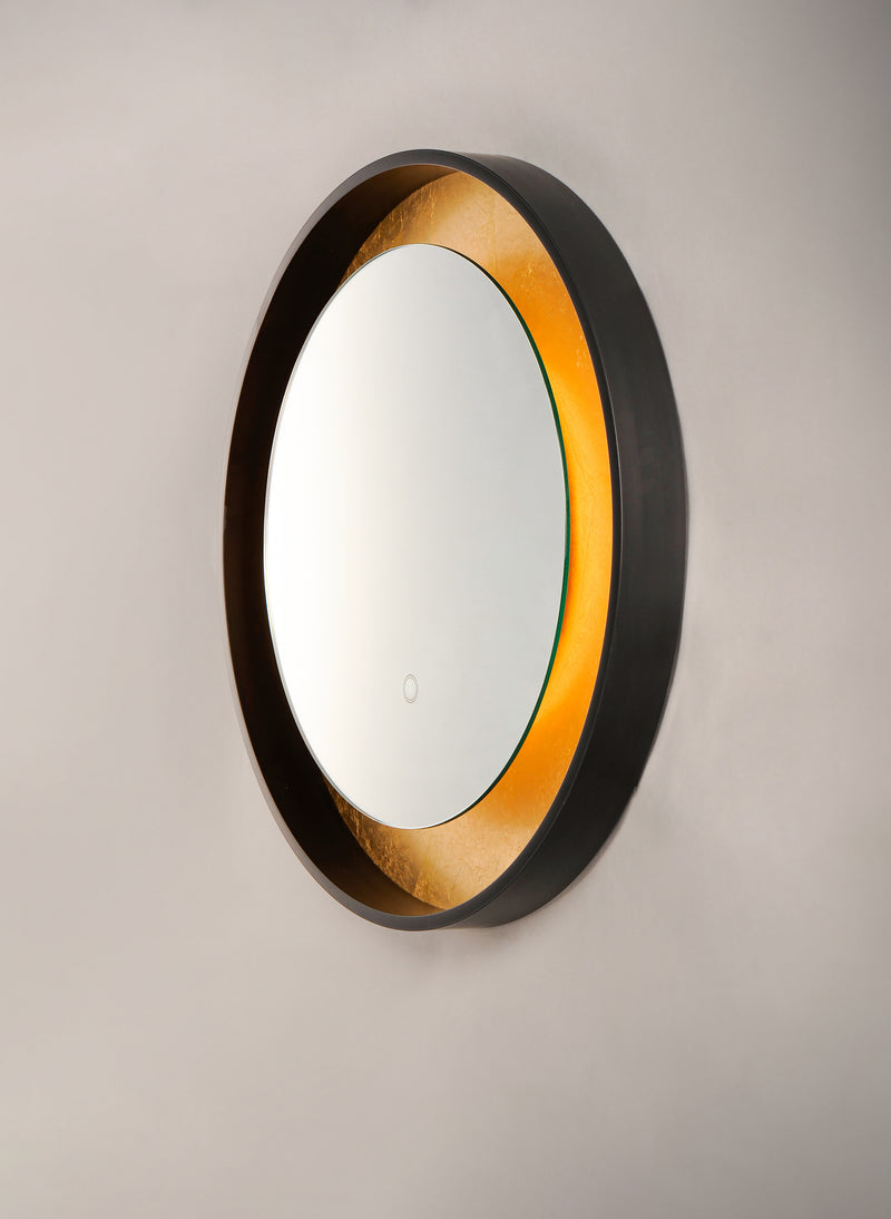 ET2 E42036-GLBK Floating LED Mirror Round 23.5" | Gold Leaf / Black