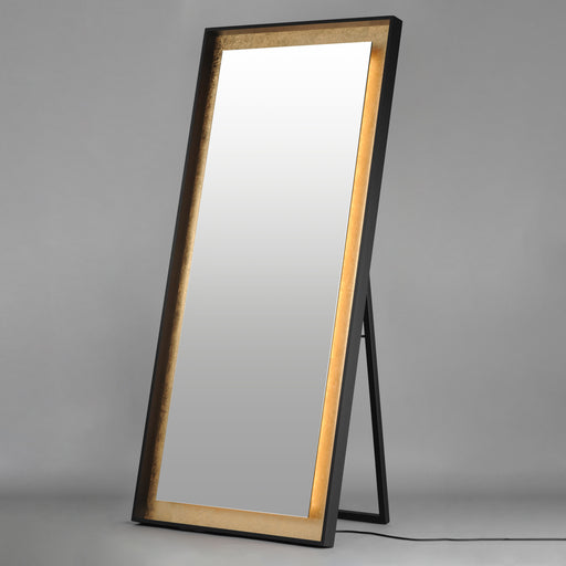 ET2 E42046-GLBK Floating 30" x 67" LED Free Standing Mirror | Gold Leaf / Black
