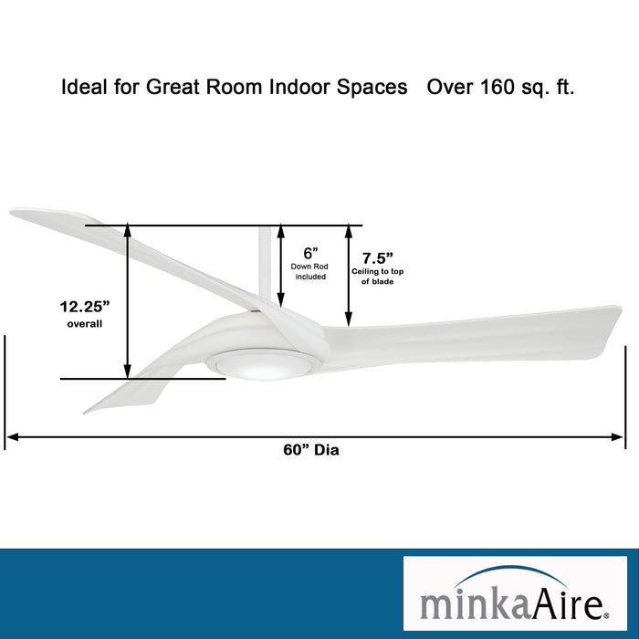 Minka Aire F714L-WHF Curl 60" Flat White LED Ceiling Fan with Remote Control