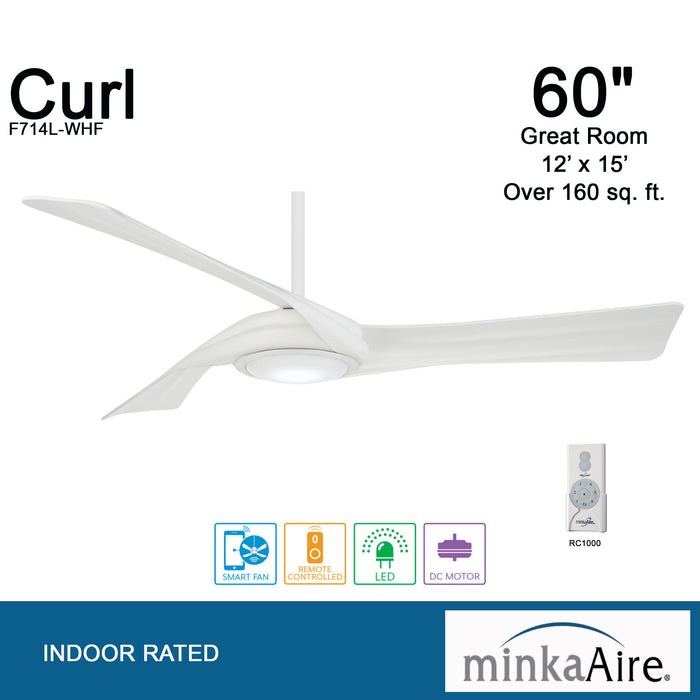 Minka Aire F714L-WHF Curl 60" Flat White LED Ceiling Fan with Remote Control