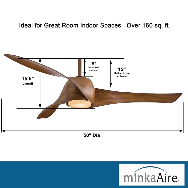 Minka Aire Artemis F803DL-DK 58-Inch LED Indoor Smart Ceiling Fan in Distressed Koa with Remote