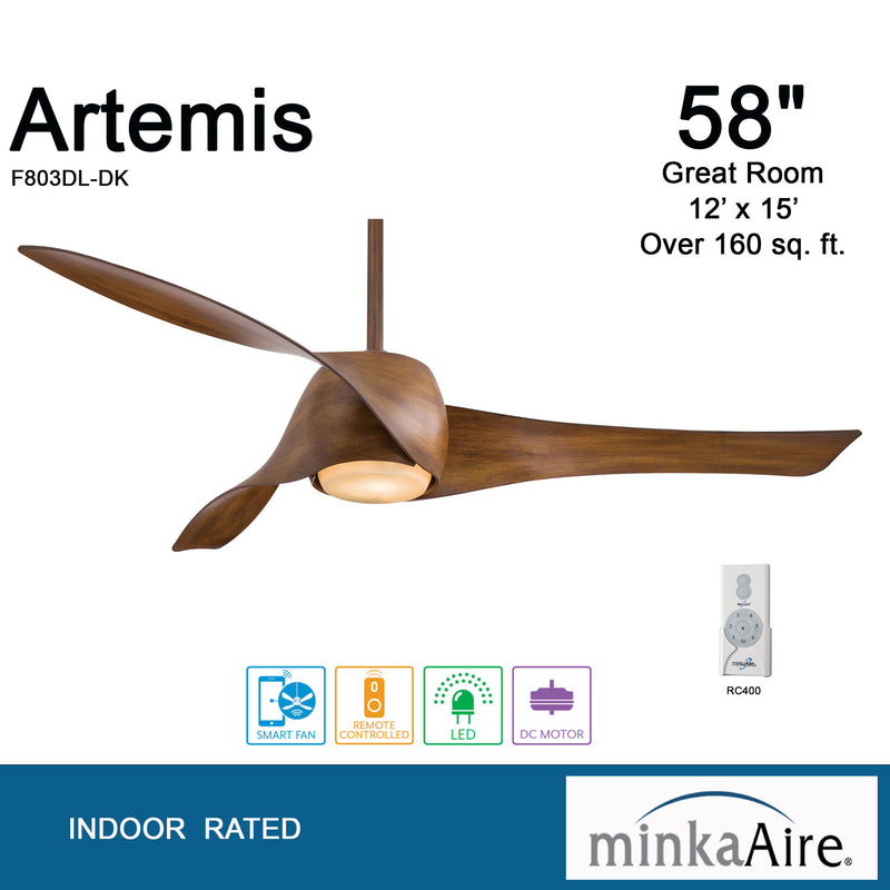 Minka Aire Artemis F803DL-DK 58-Inch LED Indoor Smart Ceiling Fan in Distressed Koa with Remote
