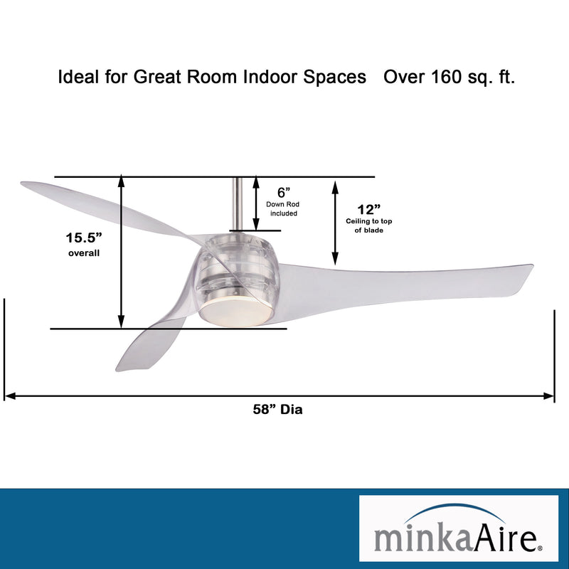 Minka Aire Artemis F803DL-TL 58-Inch LED Indoor Smart Ceiling Fan in Translucent with Remote